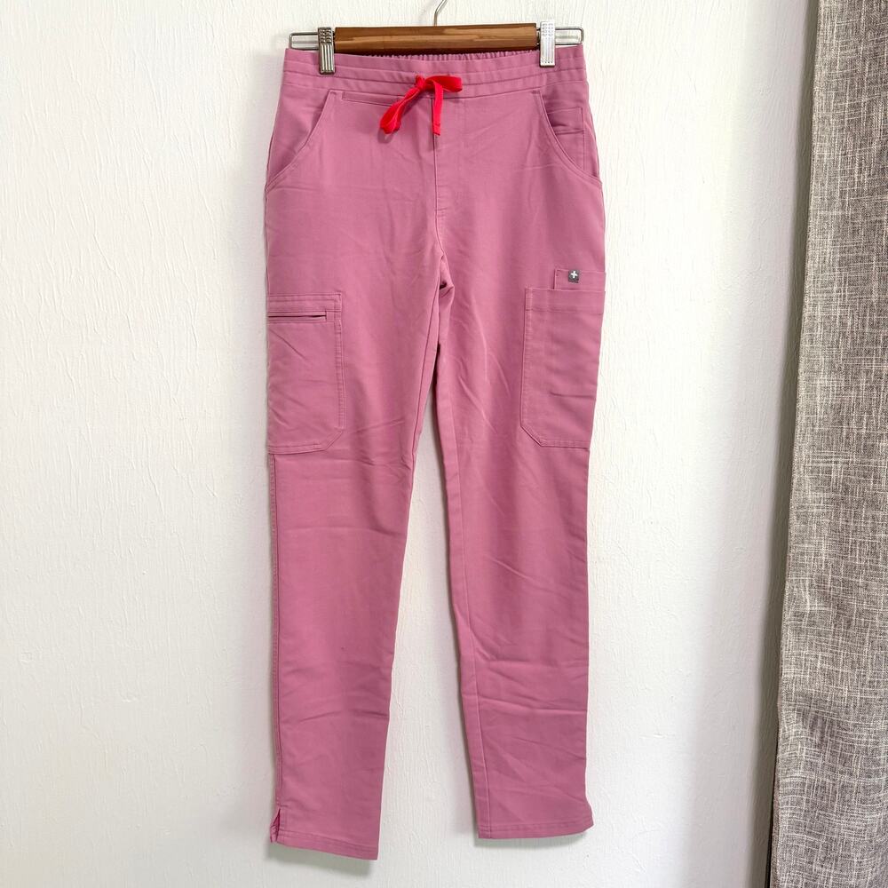Figs Womens Yola Slim Scrub Pants XXS Chalk Pink Mid Rise Medical Nursing